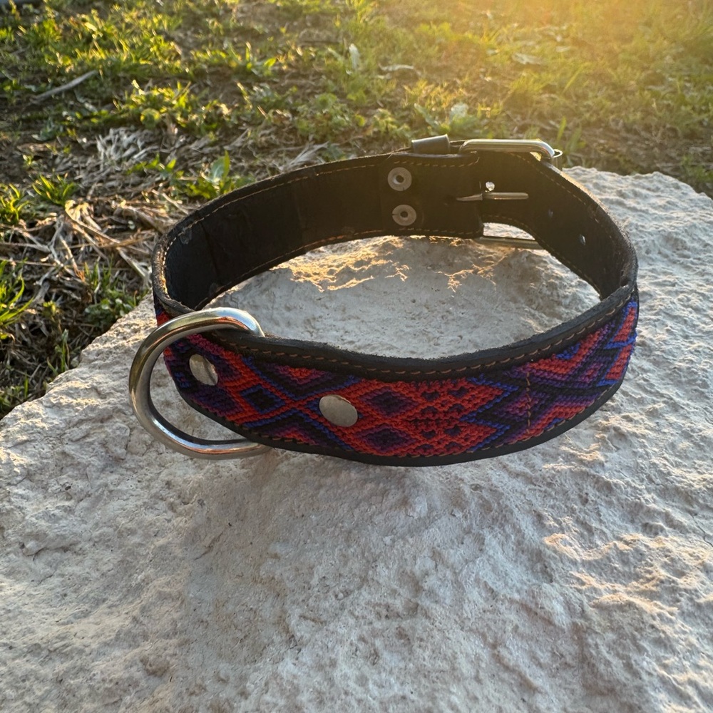 Red and Blue Patterned Dog Collar